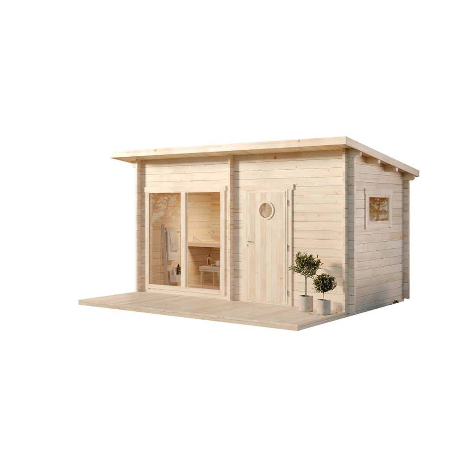 Polhus Gartensauna Kivi Naturbelassen 465 cm x 390 cm Wandstärke 70 mm günstig online kaufen