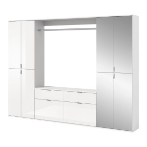 Inn.Furn Garderoben-Set 4-teilig Weiß Hochglanz 243 cm mit Spiegel SystemX