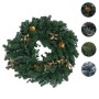 Grüner künstlicher Tannen-Kranz Ø 45cm mit goldenen Zapfen, Blättern und 4 Kerzenhaltern für Weihnachtsdeko.