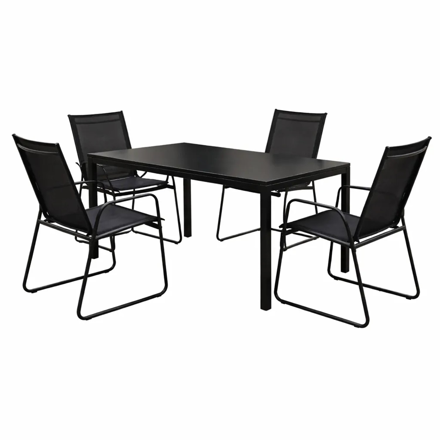 Mojawo 5tlg Outdoormöbel Set Gartenmöbel Gartengarnitur Glastisch Gartentisch 180x90cm 4 Sessel Schwarz