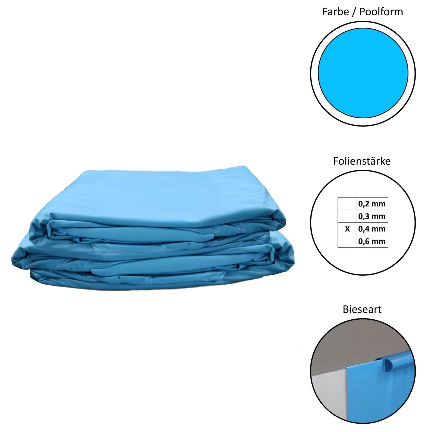 CF Poolfolie Ersatzfolie Rundbecken 550 x 136cm Dicke 0,4mm Overlap Blau