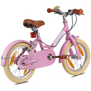 PROMETHEUS BIKES Kinderfahrrad 14 Zoll ab 4 Jahre Retro Look mit Felgenbremse & Ständer Rosa