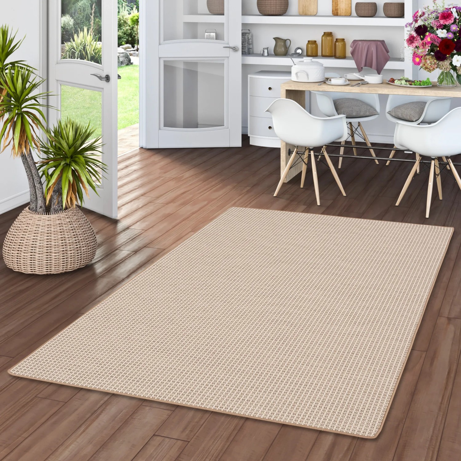 Snapstyle In & Outdoor Teppich Oslo beige-creme kariert, 200x250cm. Flachgewebe Teppich für Innen- und Außenbereiche.