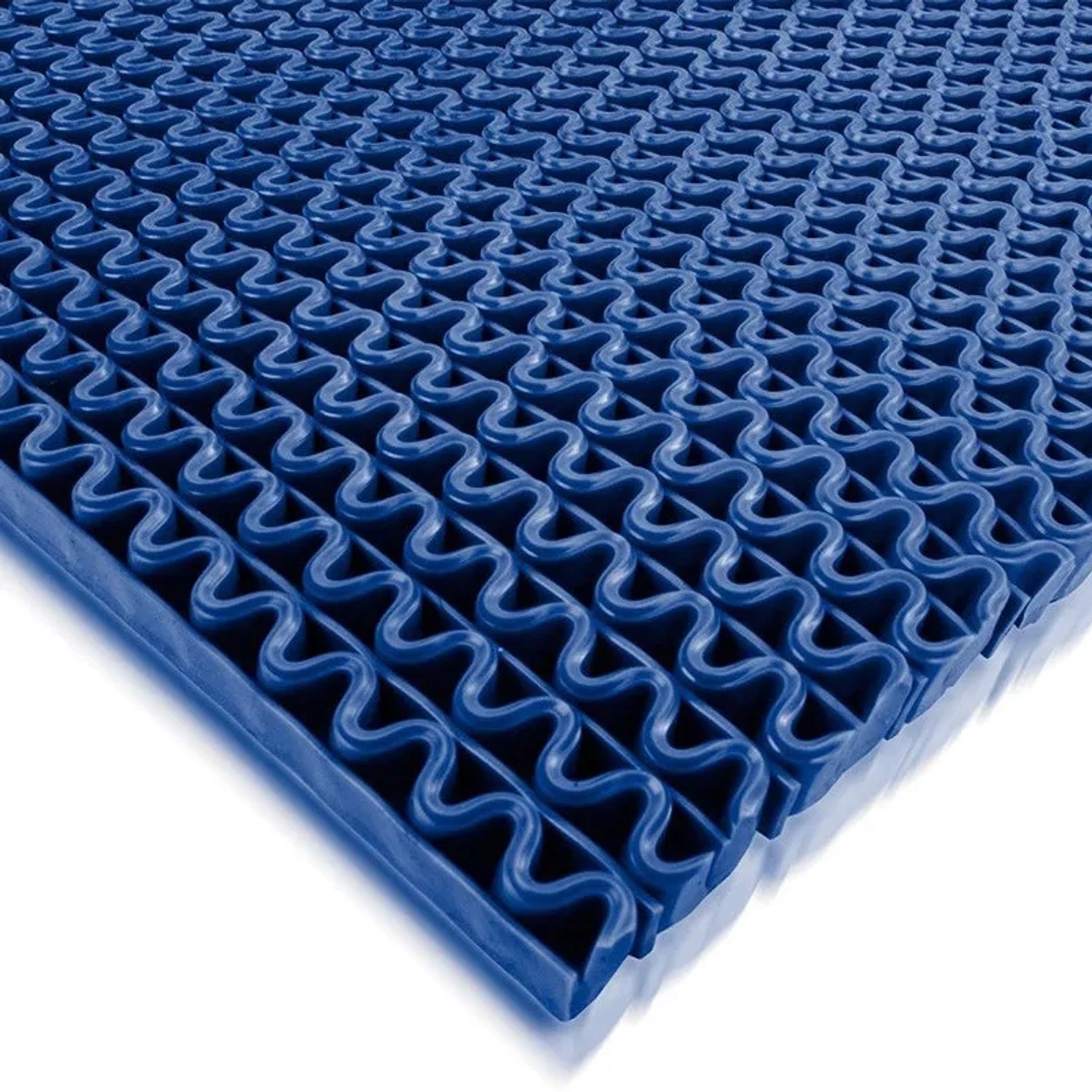 Blaue KARAT Hygienematte 90x900 cm für Barfußzonen, UV-beständig und mit Wellenstruktur.