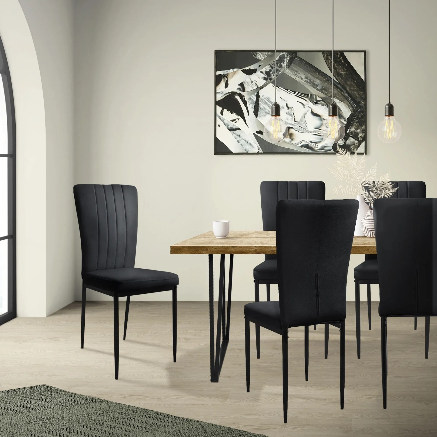 ML-Design Esszimmerstühle, 4er Set, schwarzer Samtbezug, modernes Design.