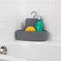 Wenko Duschcaddy Barcelona, anthrazitfarbener Hängekorb mit Duschgel und Schwamm in der Dusche.