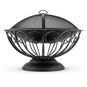 Blumfeldt Tulip Feuerschale, Ø 75cm, mit Funkenschutz und Grillrost, Stahl, Antik-Schwarz.