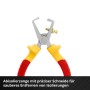 Einhell Abisolierzange aus dem Elektriker Werkzeug-Set mit rot-gelben Griffen und Einstellschraube.