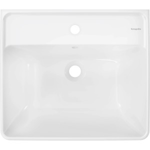 Weißes Hansgrohe Xanuia Q Handwaschbecken, 55x48cm, mit Hahnloch und Überlauf.