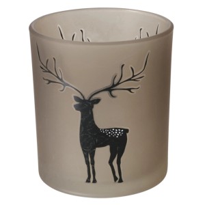 Windlicht mit Hirschmotiv, beige/dunkelgrau, Ø 9 cm, stimmungsvolle Deko.