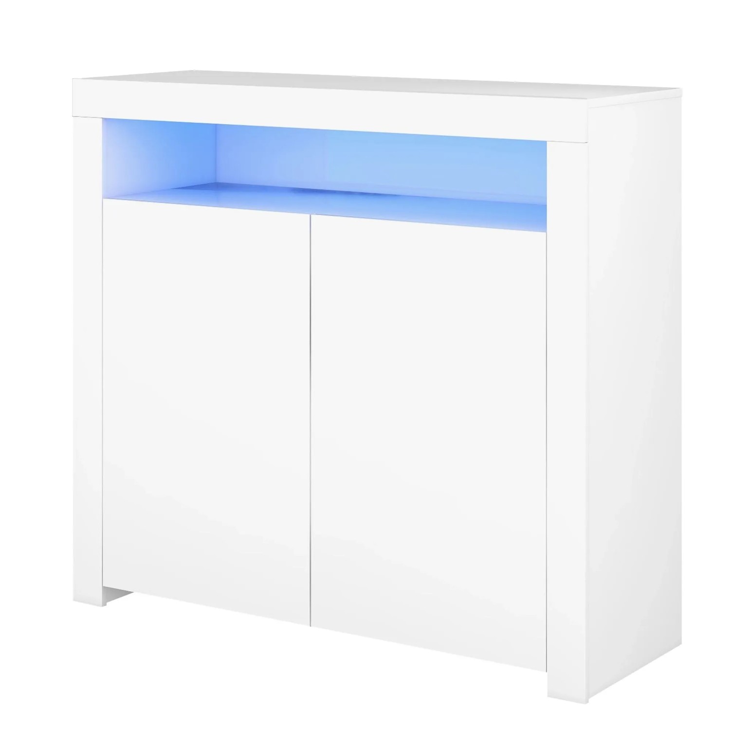 okwish Sideboard mit LED Licht Stauraum Wohnzimmer 108x40x92cm Weiß