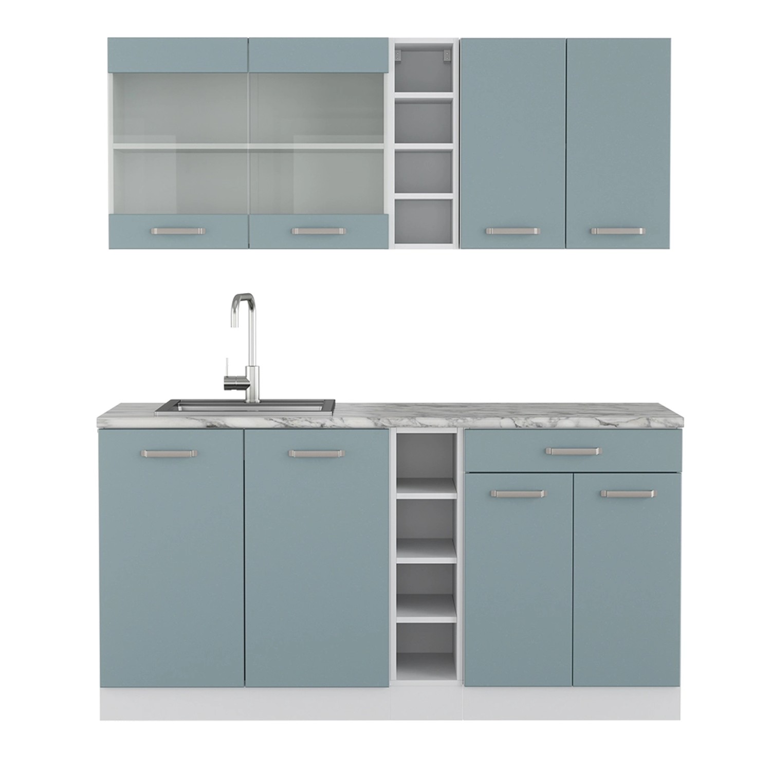 Vicco R-Line Single Küche Blau-Grau/Weiß 160 cm ohne Arbeitsplatte günstig online kaufen