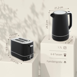 Schwarzes HOMCOM Wasserkocher Toaster Set aus Kunststoff. Haushaltsgeräte für die Küche.