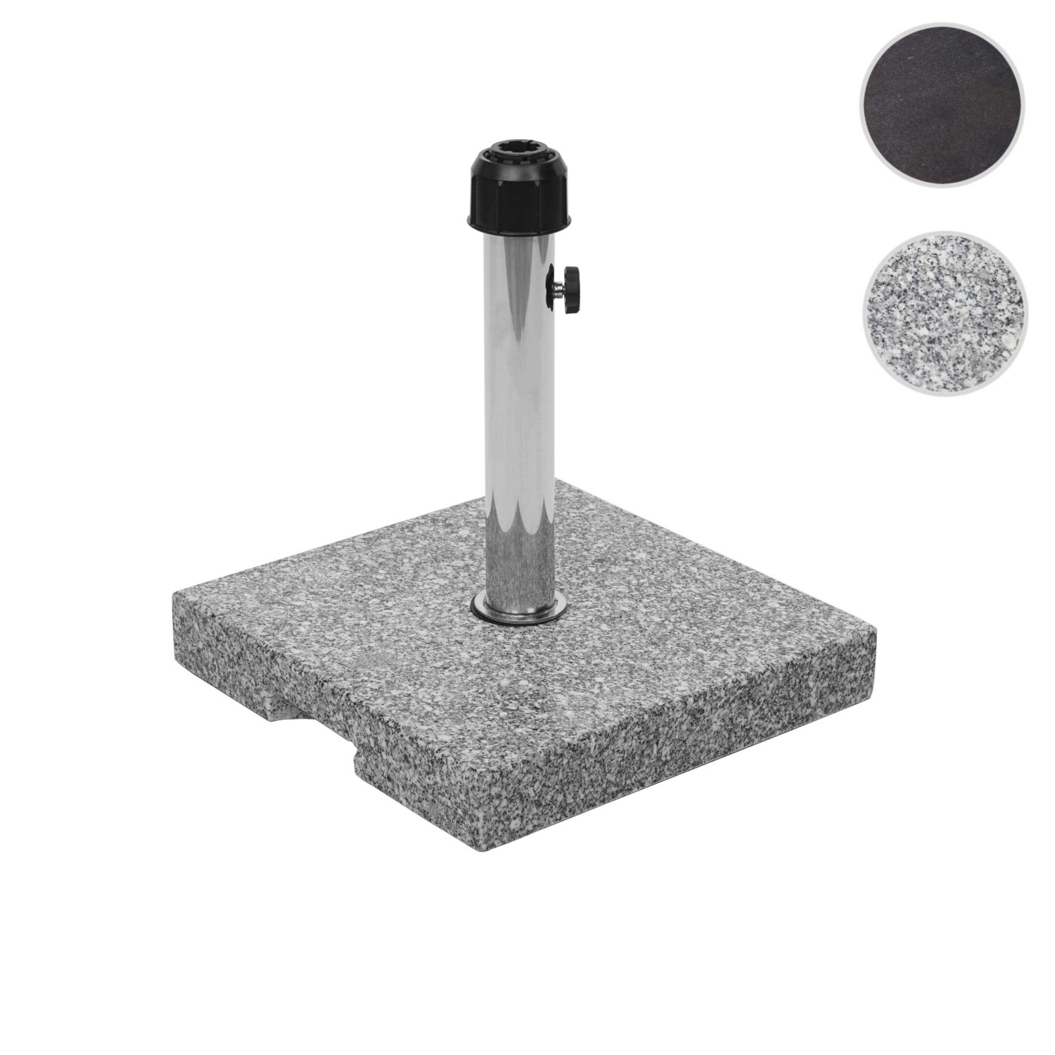 MCW Sonnenschirmständer F92, 24kg, rund, grau. Schirmhalter aus Edelstahl auf polierter Granitplatte.