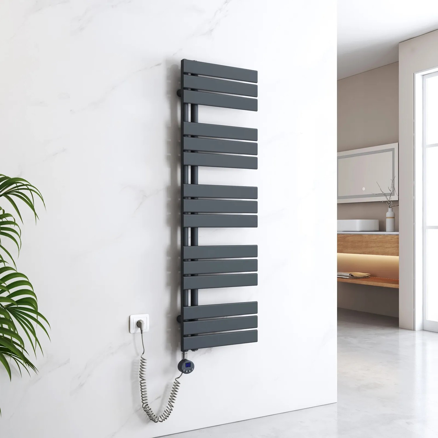 Elektrischer Handtuchwärmer Weiß - Mit Thermostat & 5 Stangen