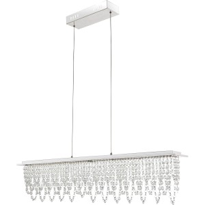 Moderne LED-Pendelleuchte SCALA in Chrom mit Kristallbehang, dimmbar und mit Fernbedienung.