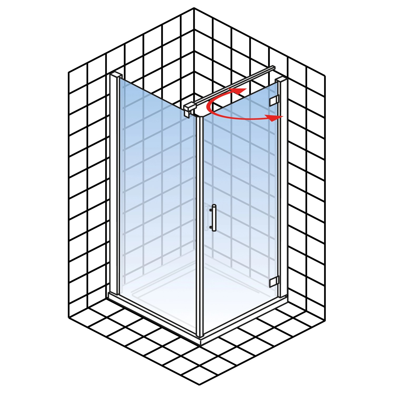 Schulte Drehtür mit Seitenwand Toura, 100x100 cm, Türanschlag rechts. Duschtür aus Glas.