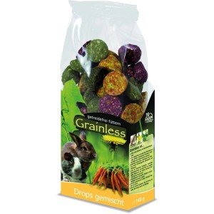 JR Farm Nager-Snack Grainless Drops gemischt, getreidefreie Belohnung für Nager im 140g Beutel.