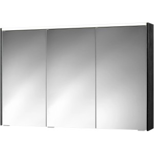 Sieper Spiegelschrank, 120 cm breit, mit drei Spiegeltüren und dunklem Holzrahmen. Badezimmermöbel.