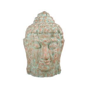 Dekorative Buddha Figur, Kopf aus Kunststoff in Kupfer-Grün, 110 cm hoch, für Innen und Außen.