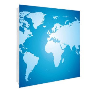 Weißer Banjado Schlüsselkasten mit Weltkarte, 30x30cm, 50 Haken, beschreibbar & magnetisch.