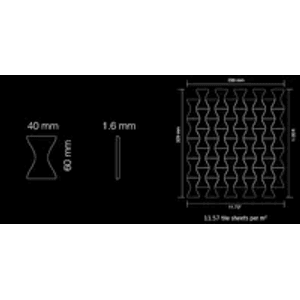 Detailzeichnung der grauen ALLOY Mosaikfliese aus Edelstahl, Kismet-s-s-ma, mit Maßangaben.