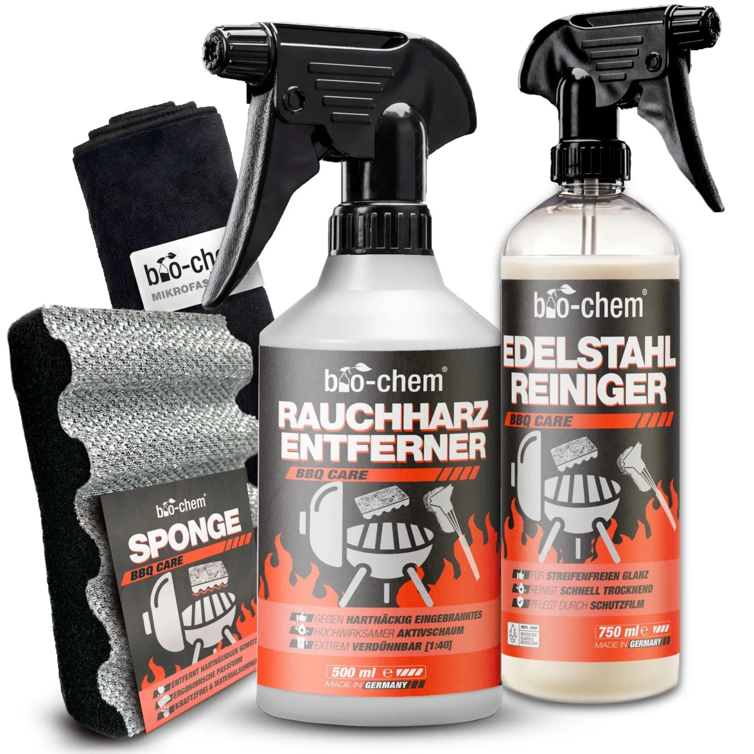 bio-chem Grillreiniger Rauchharz Basic-Set 4-teilig mit Edelstahlpflege