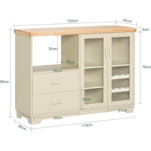 SoBuy Buffet FSB81-MI: Sideboard Küchenschrank Kommode mit Glasfront und Schubladen, beige.