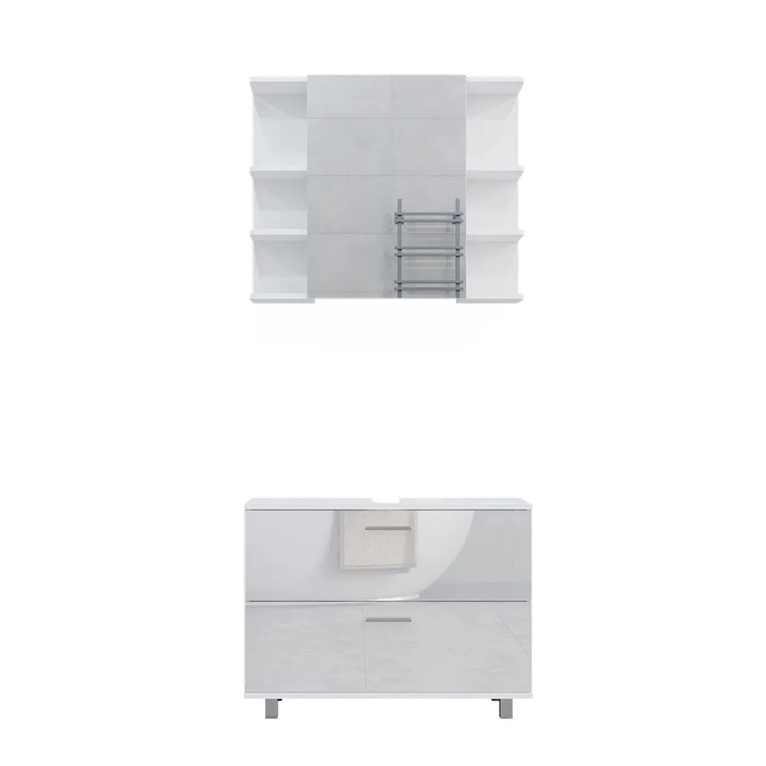 Vicco Badmöbel-Set Ilias Weiß Hochglanz 80 x 61 2-teilig