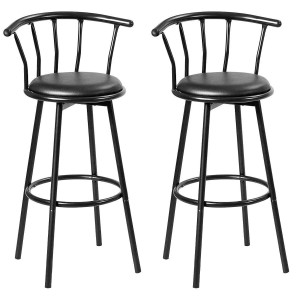 Costway Barhocker 2er Set, schwarz, mit Rückenlehne und Fußstütze.