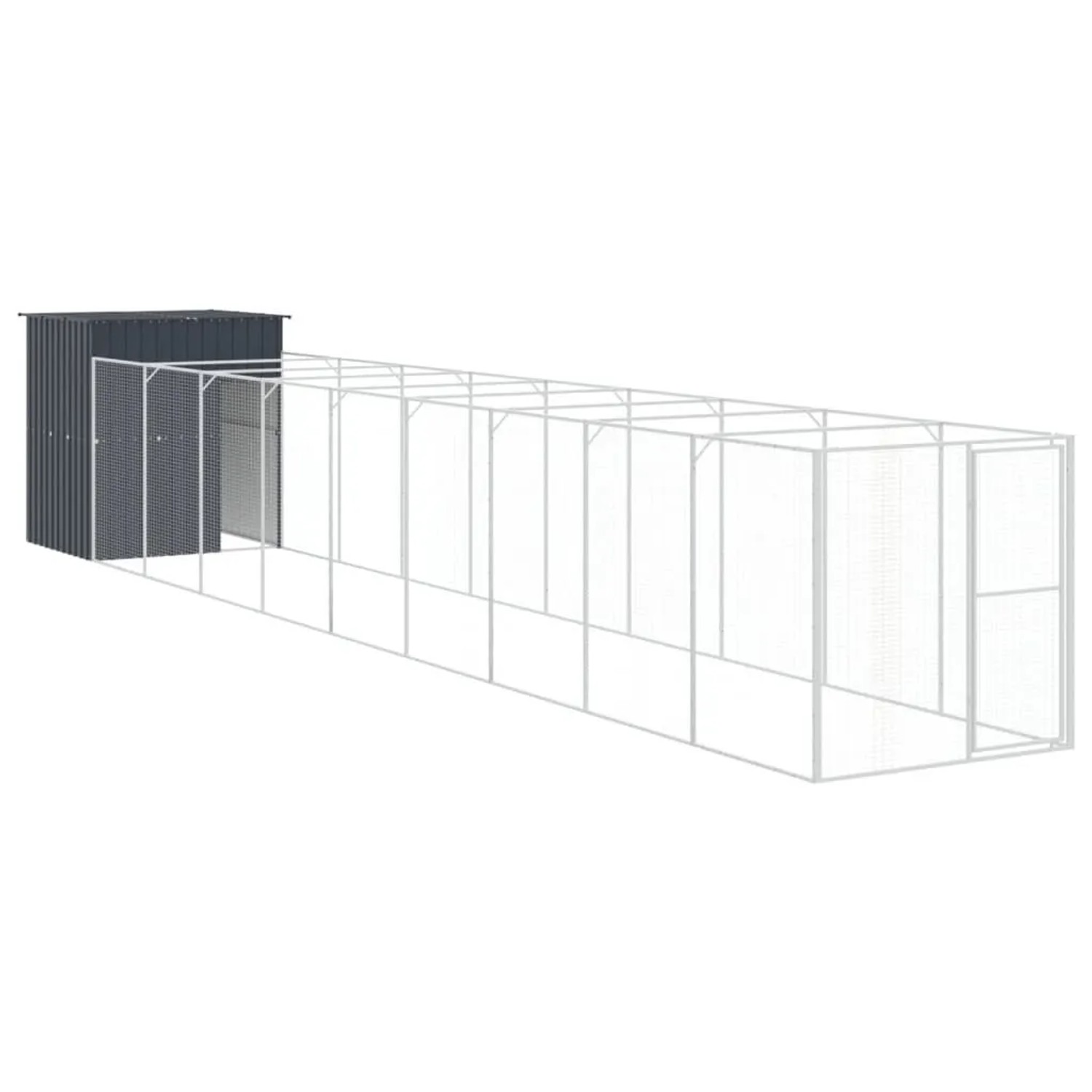 vidaXL Hundehütte mit Auslauf Anthrazit 165x1067x181 cm Stahl Verzinkt 3189102