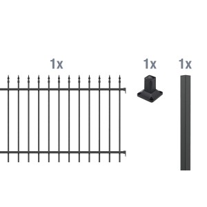 Metallzaun Anbau-Set Chaussee Schwarz: Zaunelement, Pfosten und Pfostenträger zum Aufschrauben.