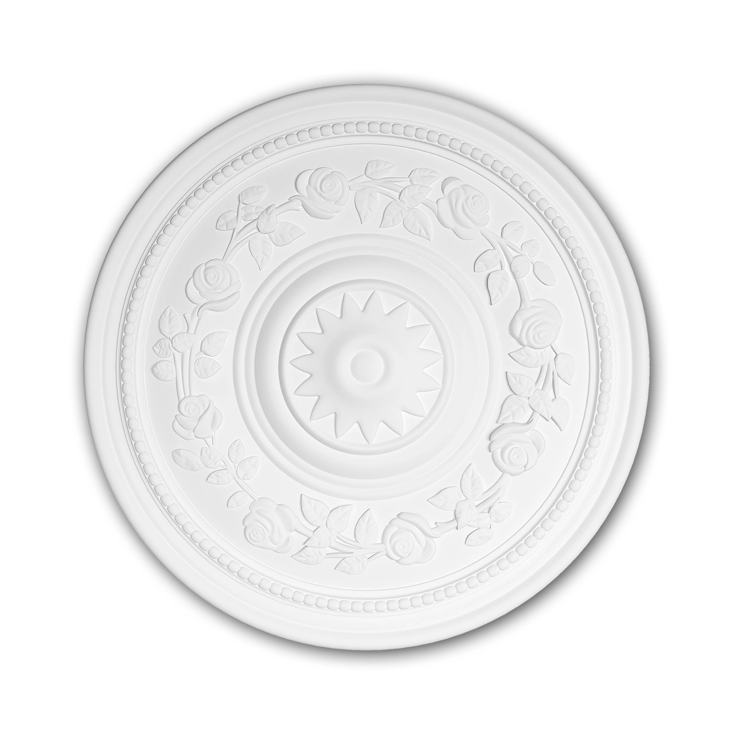 PROFHOME 156038 RoSette aus Polyurethan Stuck DeckenroSette Zierelement 40 cm 40 cm x 3,2 cm Weiß