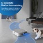 ECOVACS DEEBOT X2 OMNI Saugroboter umfährt Hindernisse wie einen Hund in einem Wohnzimmer.