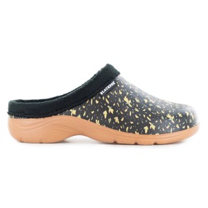 Blackfox Clog Ketti, schwarz, Größe 37. Gartenclog mit Herbstmuster und warmem Futter.