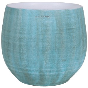 Grüner Keramik-Übertopf Faro, Ø 12 cm, für den Innenbereich.