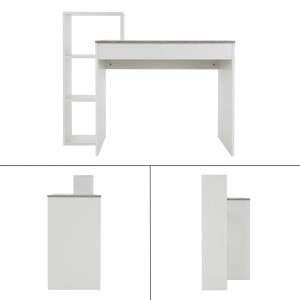 ML-Design Schreibtisch mit Regal, Beton-Optik Tischplatte, weißes Gestell. Kompakter Arbeitsplatz.