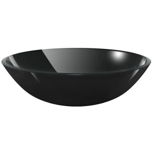 Schwarzes vidaXL Waschbecken aus Hartglas, 42 cm Durchmesser, für Bad und Gäste-WC.