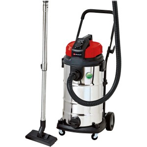 Einhell Nass- und Trockensauger TE-VC 2340 SA mit Edelstahlbehälter, Saugrohr und Düse.