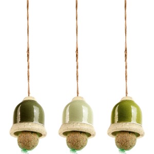 Esschert Design Futterglocke, Keramik, verschiedene Grüntöne, mit Meisenknödel, Vogelfutterspender.