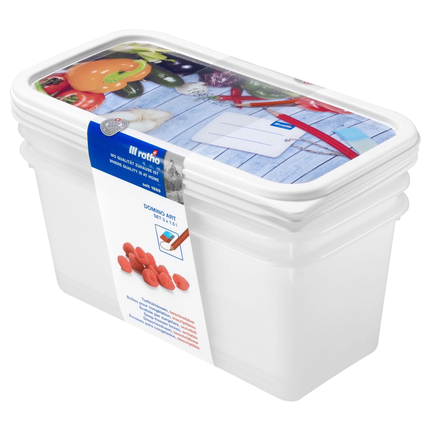 Rotho Gefrierdosen-Set Domino Gemüse 1,5, Weiß 3-teilig