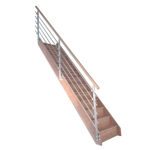 StarWood Buche Treppe Rhodos mit Edelstahl Geländer und Setzstufen, gerade Treppe