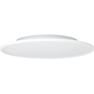 Rundes, weißes LED-Panel Buffi von Brilliant, geeignet zur Deckenaufbaumontage. Kaltweißes Licht.