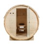 Artsauna Fasssauna Spitzbergen für 6 Personen mit 8 kW Ofen, Frontansicht.