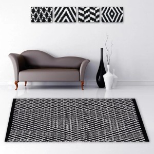 ProHome Teppich Black & White Hash, 50x80 cm. Schwarz-weiße Fußmatte mit grafischem Muster.