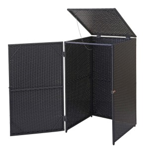Proregal Mülltonnenverkleidung HxBxT 110x65x66 cm Poly-Rattan 120L Schwarz Mülltonnenbox Mülltonnenabdeckung