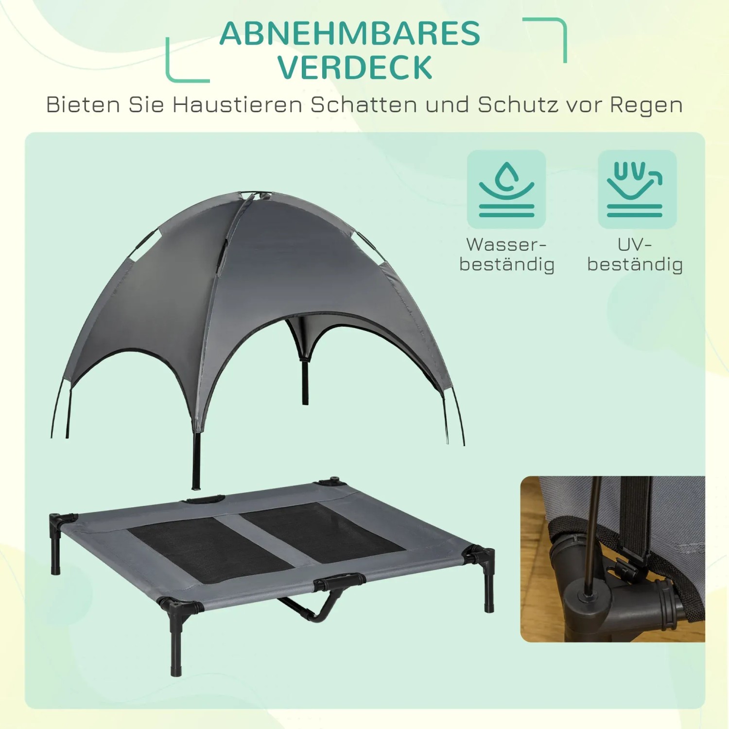 PawHut Hundeliege mit Baldachin, erhöht, atmungsaktiv und schattenspendend für Hunde.