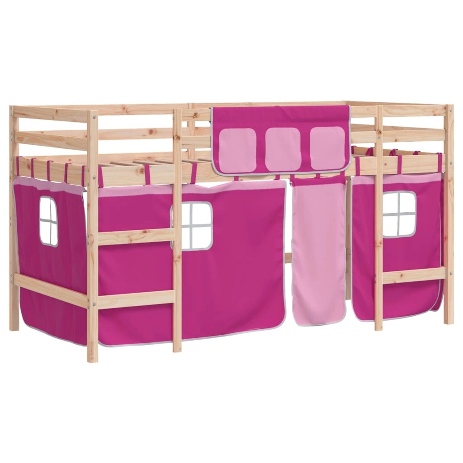 vidaXL Kinderhochbett mit Vorhängen Rosa 90x190 cm Massivholz Kiefer1928259 günstig online kaufen