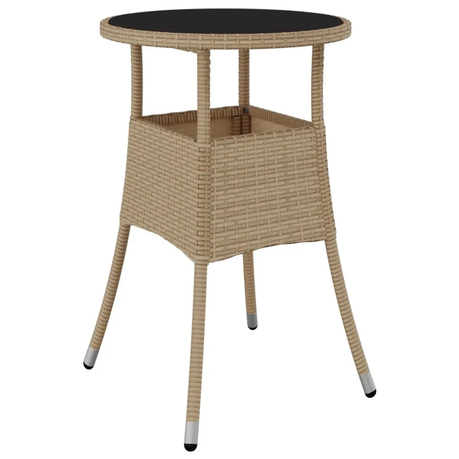 Furnicato Gartentisch Ø60x75 Cm Hartglas Und Poly Rattan Beige