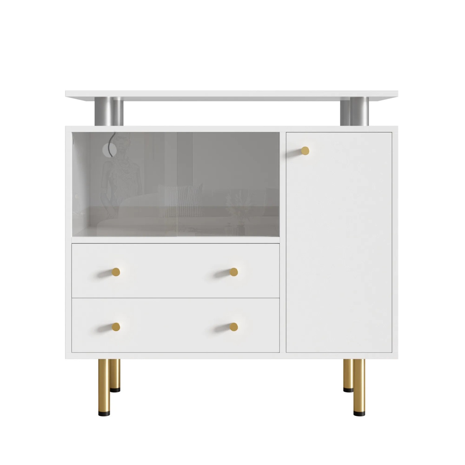 Merax LED-Sideboard 80x35x80 cm Glasschiebetüren Metallfüße